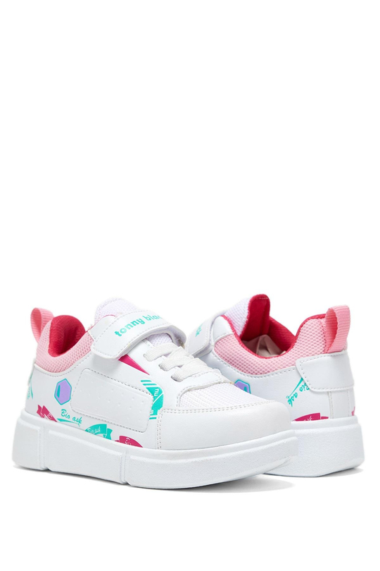 Çocuk Unisex Beyaz Şeker Rahat Kalıp Cırtlı Ayakkabı