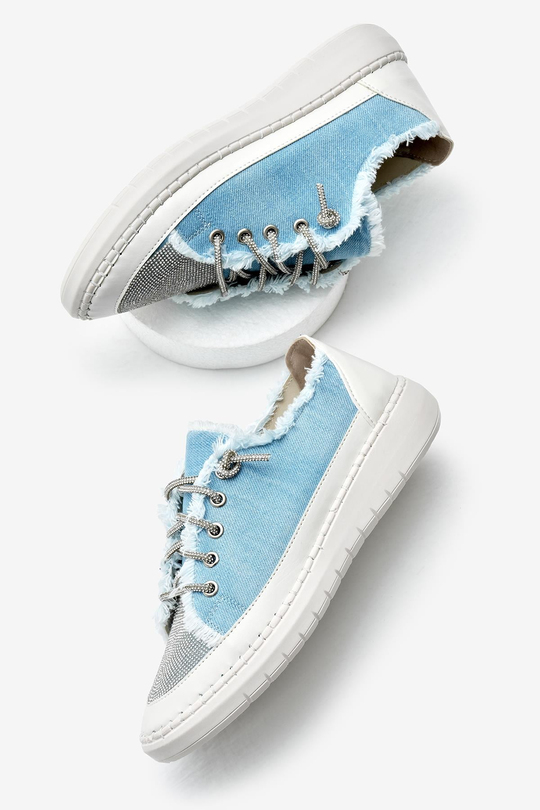 Poli Taban Denim Kumaş Taşlı Bağcıklı Kadın Bebe Mavisi Spor Ayakkabı TBFZLCMC070