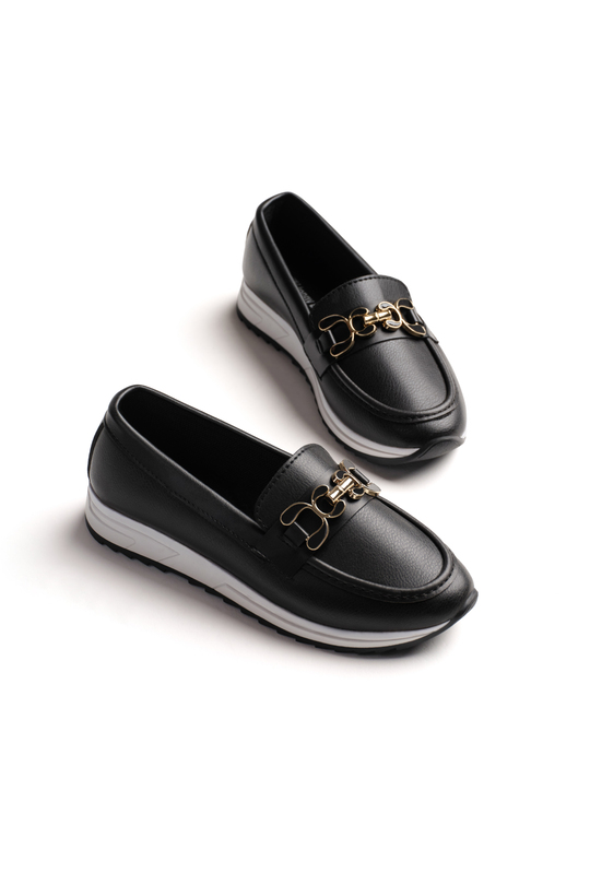 Rahat Kalıp Nefes Alabilen Tokalı Loafer Kadın Siyah Loafer TBHSNCMC1950