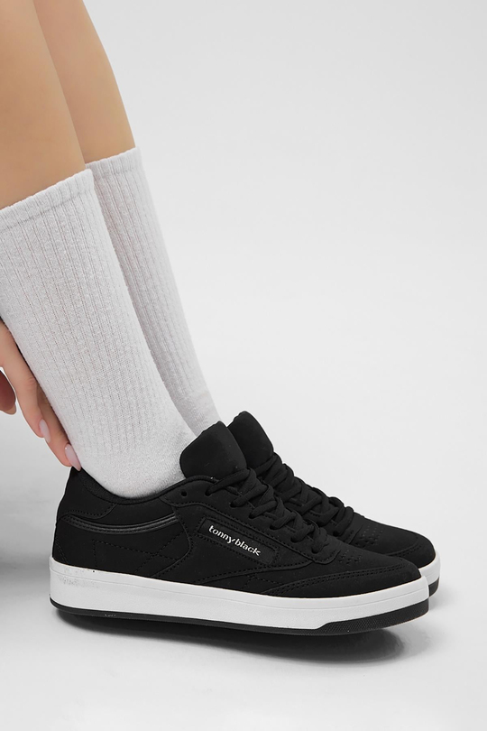 Rahat Kalıp Poli Taban Bağcıklı Unisex Siyah Spor Ayakkabı TB107-0