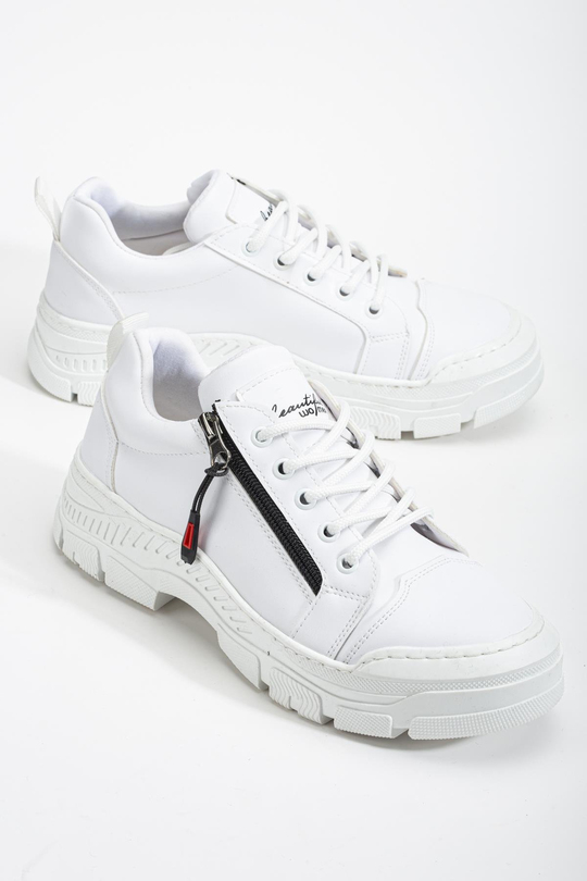 Termo Taban Fermuar Detaylı Bağcıklı Kadın Beyaz Günlük Ayakkabı TBACR2424