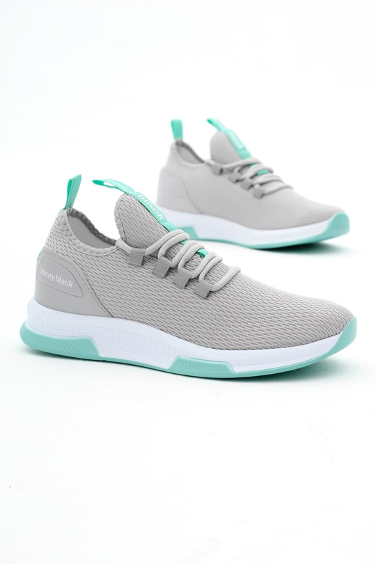 Unisex Gri Yeşil Nefes Alabilen Kumaş Poli Taban Bağcıklı Spor Ayakkabı