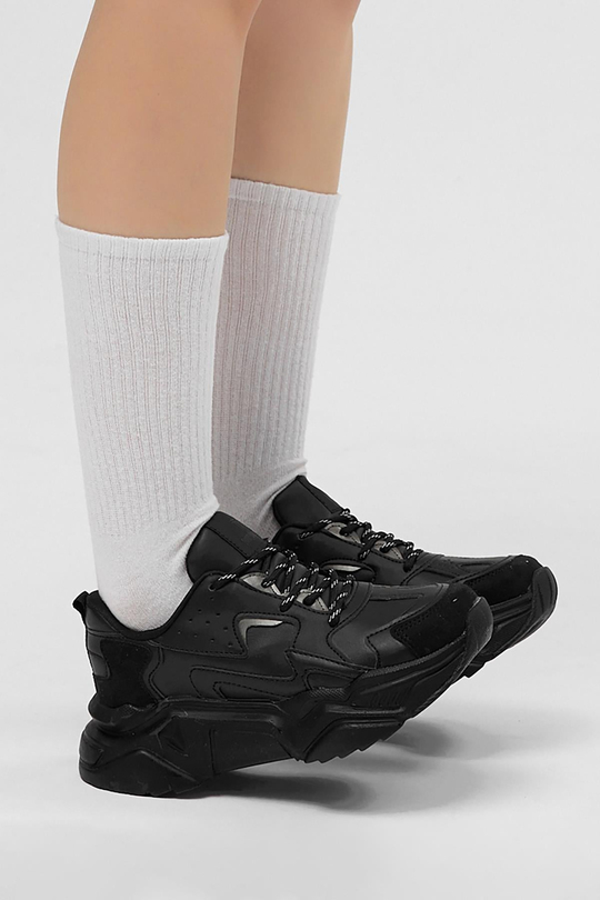 Rahat Kalıp Yüksek Taban Bağcıklı Kadın Beyaz Gri Spor Ayakkabı