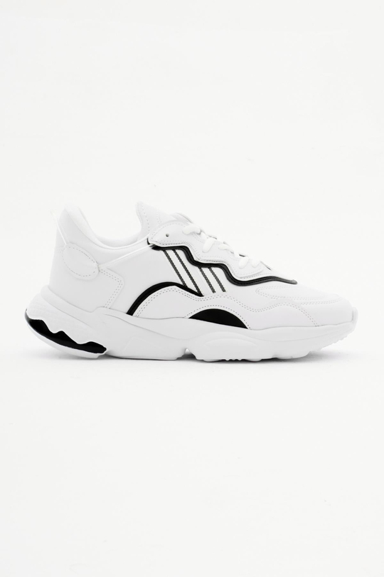 Rahat Kalıp Yüksek Taban Şeritli Bağcıklı Unisex Beyaz Siyah Spor