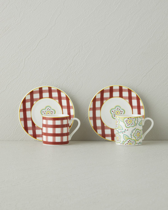 Almeda New Bone China 4 Parça 2 Kişilik Kahve Fincan Takımı 80 ml Bordo