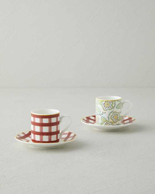 Almeda New Bone China 4 Parça 2 Kişilik Kahve Fincan Takımı 80 ml Bordo