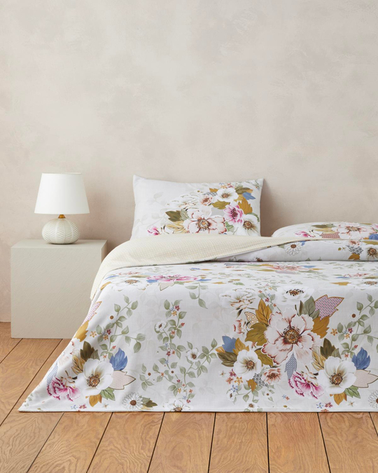 Bloomora Dijital Baskılı Kolay Ütülenir Tek Kişilik Çarşaflı Nevresim Takımı 160x220 cm Bej-Sarı