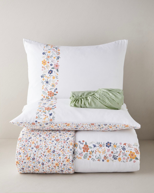 Bloomy Lines Pamuk Çift Kişilik Çarşaflı Nevresim Takımı 200x220 cm Sarı
