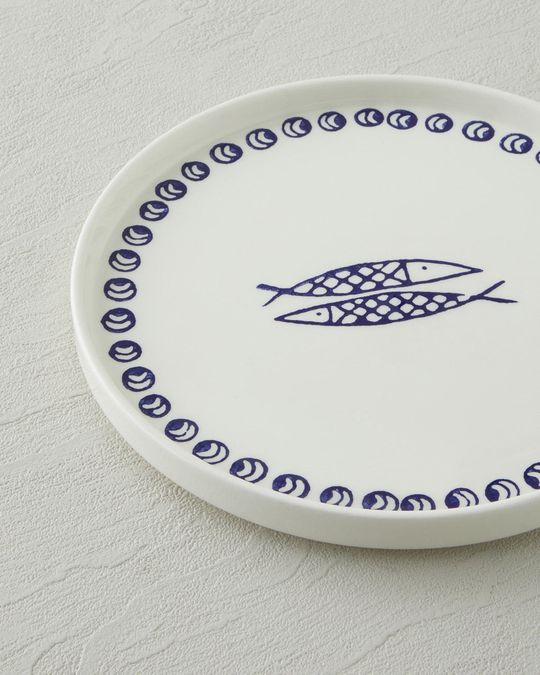 Blue Fishy Seramik Pasta Tabağı 20 cm Beyaz - Lacivert