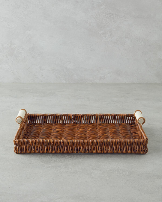 Boho Plastik Rattan Tepsi 25x25x3 cm Kahverengi