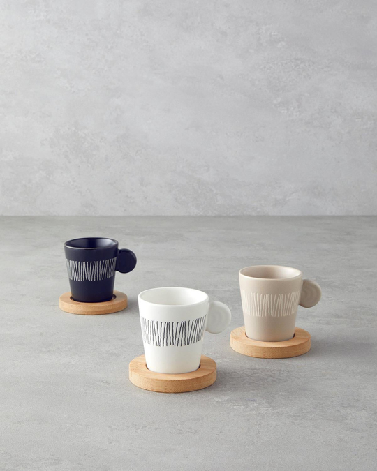 Bona Stoneware 6 Parça 3 Kişilik Kahve Fincan Takımı 70 ml Siyah-Beyaz-Bej