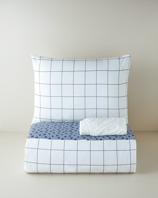 Border Dots Kolay Ütülenir Çarşaflı Tek Kişilik Nevresim Takımı 160x220 cm Lacivert
