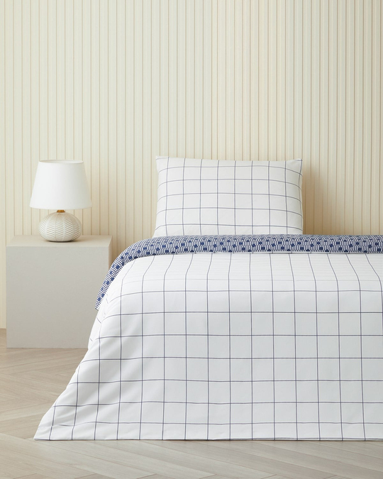 Border Dots Kolay Ütülenir Çarşaflı Tek Kişilik Nevresim Takımı 160x220 cm Lacivert
