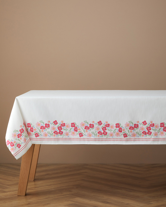 Bright Bloom Polyester Masa Örtüsü 150x200 cm Beyaz - Pembe