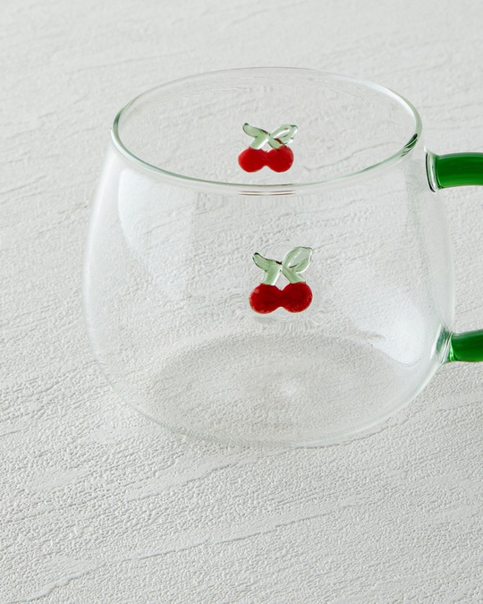 Cherry Borosilikat Cam Kupa 400 ml Kırmızı - Yeşil