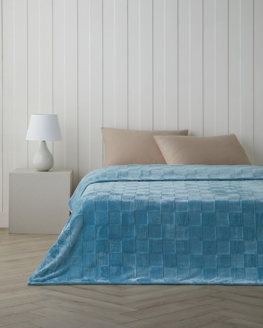 Classic Check Jakarlı Supersoft Tek Kişilik Battaniye 150x200 cm Mavi