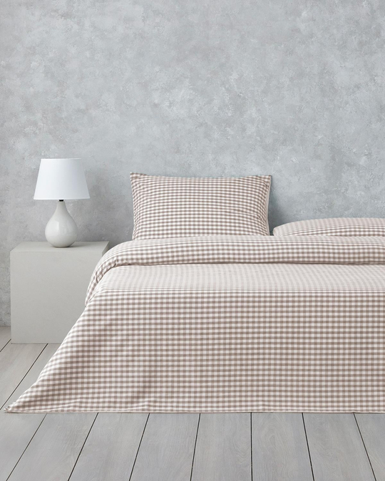 Clouded Grid İpliği Boyalı Çift Kişilik Çarşaflı Nevresim Takımı 200x220 cm Bej