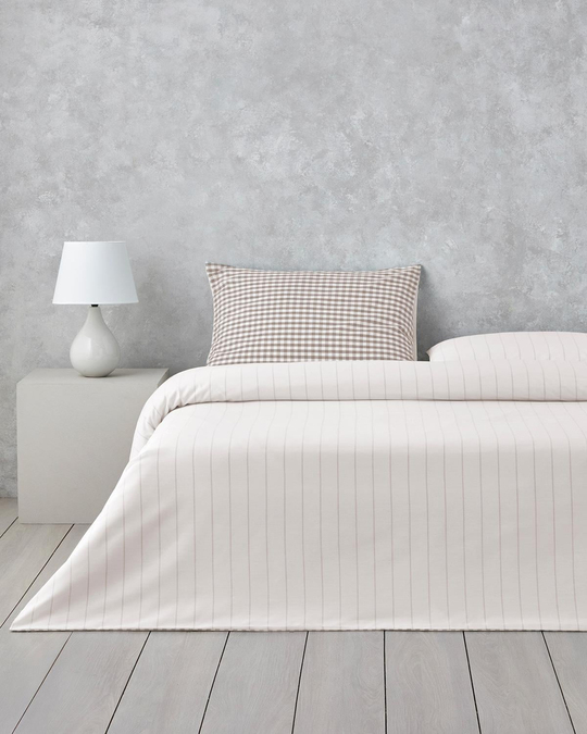 Clouded Grid İpliği Boyalı Çift Kişilik Çarşaflı Nevresim Takımı 200x220 cm Bej