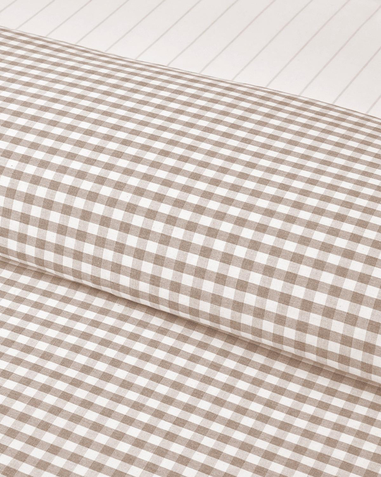 Clouded Grid İpliği Boyalı Çift Kişilik Çarşaflı Nevresim Takımı 200x220 cm Bej