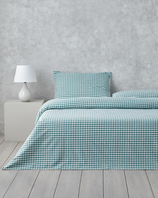 Clouded Grid İpliği Boyalı Tek Kişilik Çarşaflı Nevresim Takımı 160x220 cm Koyu Yeşil