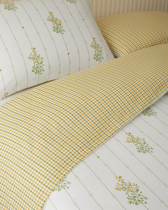 Delicate Bloss Pamuklu Çift Kişilik Nevresim Seti 200x220 cm Sarı-Yeşil