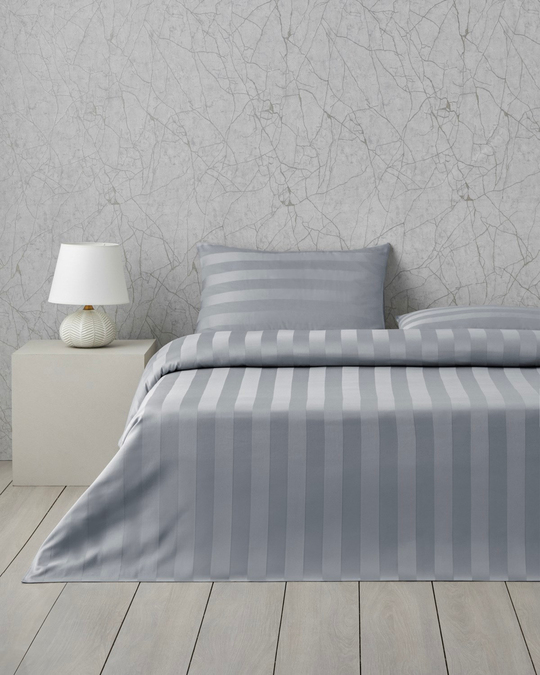 Deluxe Çizgili Pamuk Saten Çift Kişilik Çarşaflı Nevresim Takımı 200x220 cm Gri