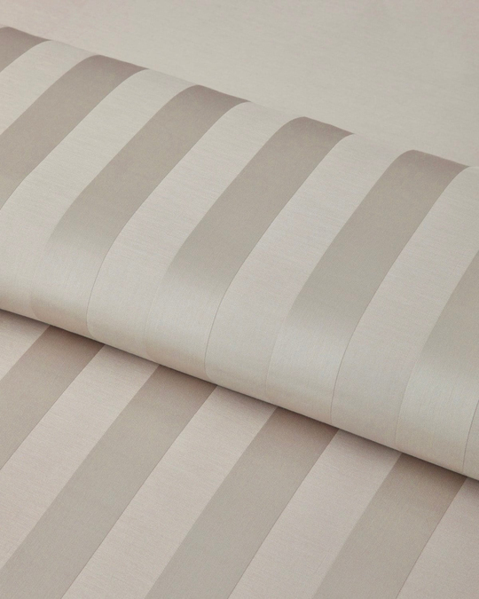 Deluxe Çizgili Pamuk Saten Çarşaflı King Size Nevresim Takımı 240x220 cm Fildişi