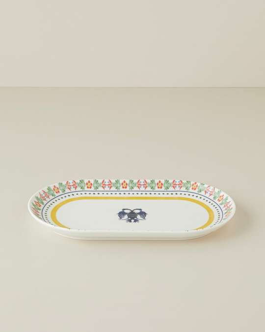 Fiesta Talavera Porselen Kayık Tabak 30 cm Beyaz - Lacivert