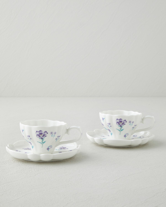 Floral Morning Porselen 4 Parça 2 Kişilik Kahve Fincan Takımı 90 ml Mor