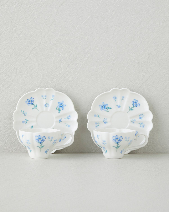 Floral Morning Porselen 4 Parça 2 Kişilik Kahve Fincan Takımı 90 ml Mavi