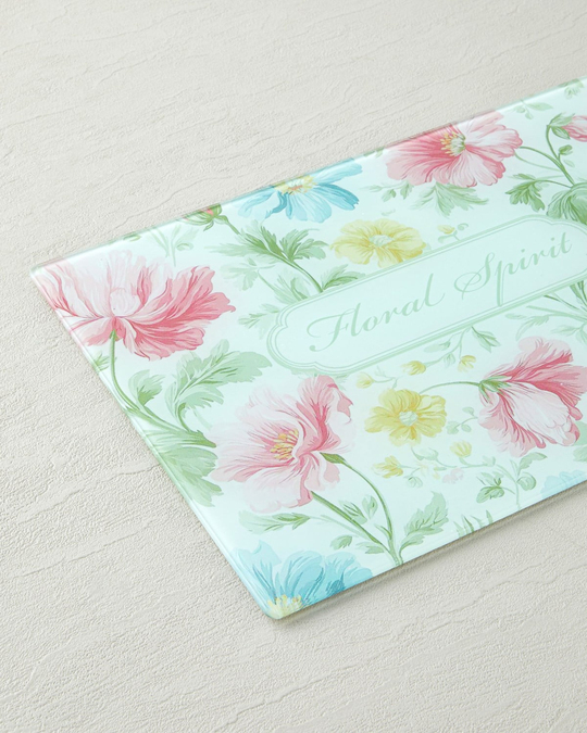 Floral Spirit Cam Kesme Tahtası 25x35 cm Pembe - Mavi