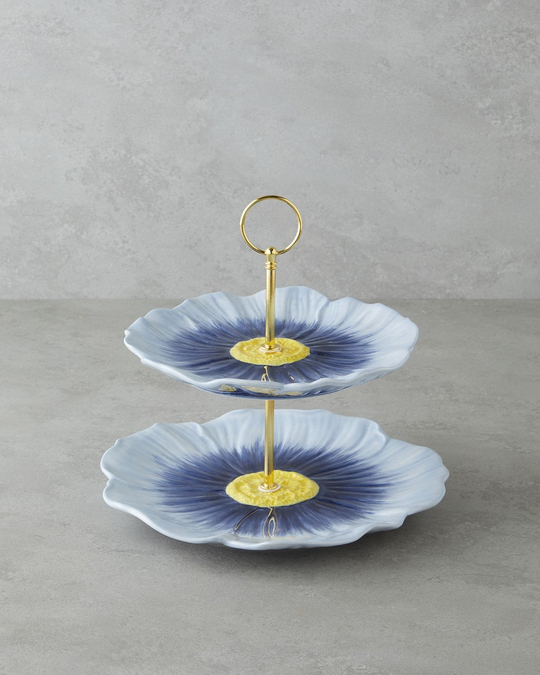 Flowerella Dolomite Katlı Servis 21+26 cm Mavi