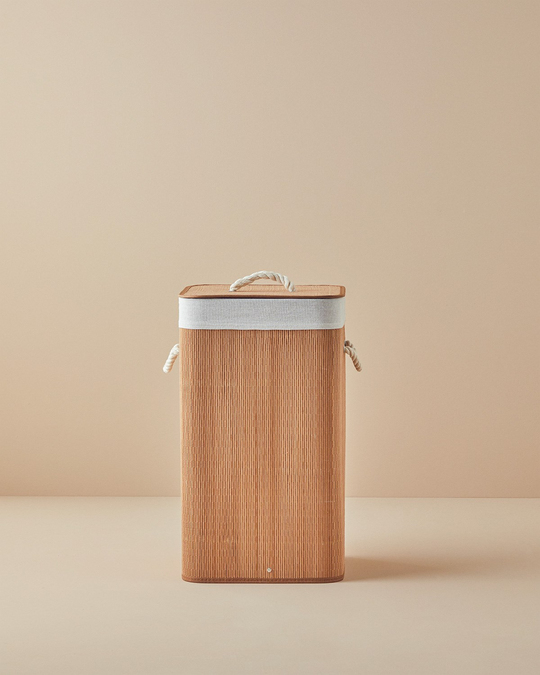 Gina Bambu 2 Bölmeli Çamaşır Sepeti 40x30x60 cm Açık Kahverengi