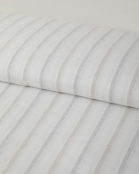 Glint Stripes İpliği Boyalı Çift Kişilik Çarşaflı Nevresim Takımı 200x220 cm Bej-Gri