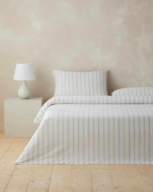 Glint Stripes İpliği Boyalı Çift Kişilik Çarşaflı Nevresim Takımı 200x220 cm Bej-Gri