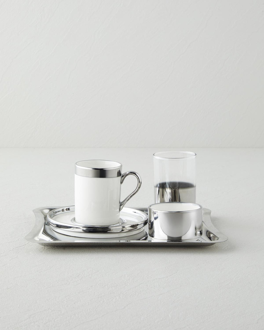 Harmony Silver Porselen Tek Kişilik Kahve Sunum Seti 100 ml Beyaz-Silver