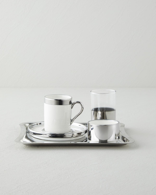 Harmony Silver Porselen Tek Kişilik Kahve Sunum Seti 100 ml Beyaz-Silver