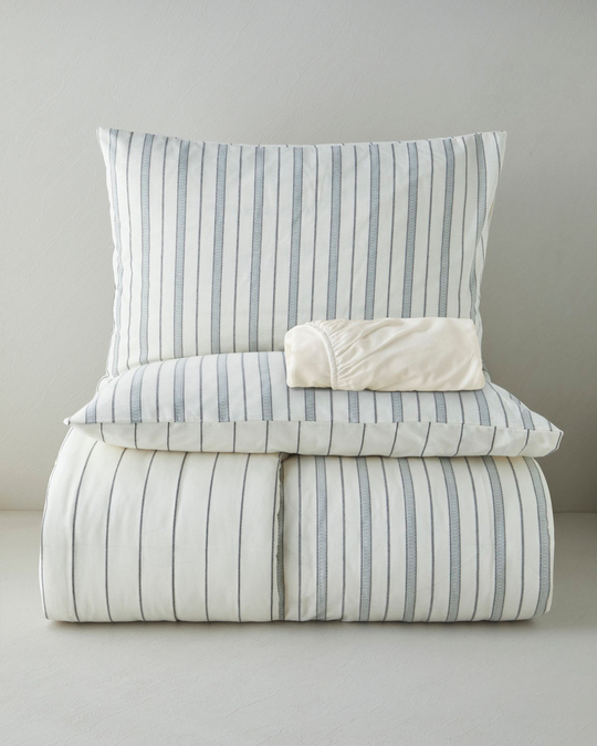 Heritage Stripe Pamuk İpliği Boyalı Çift Kişilik Çarşaflı Nevresim Takımı 200x220 cm Lacivert - Krem