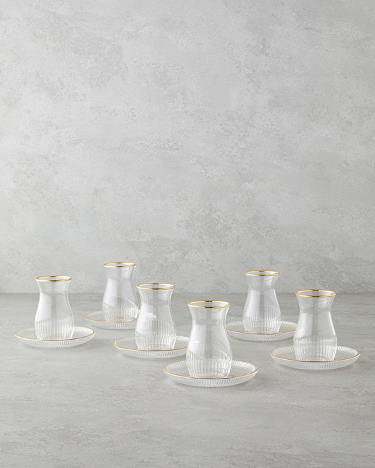 Janice Cam 12 Parça 6 Kişilik Çay Seti 135 ml Gold