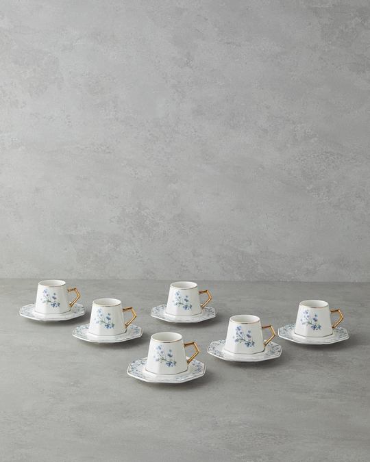 Lavendpetal New Bone China 12 Parça 6 Kişilik Kahve Fincan Takımı 80 ml Mavi