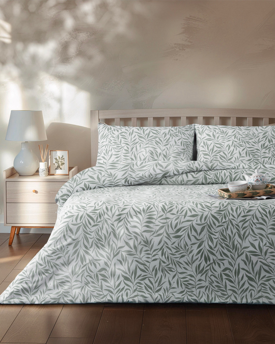 Leaf Dream Kolay Ütülenir Çift Kişilik Çarşaflı Nevresim Takımı 200x220 cm Yeşil
