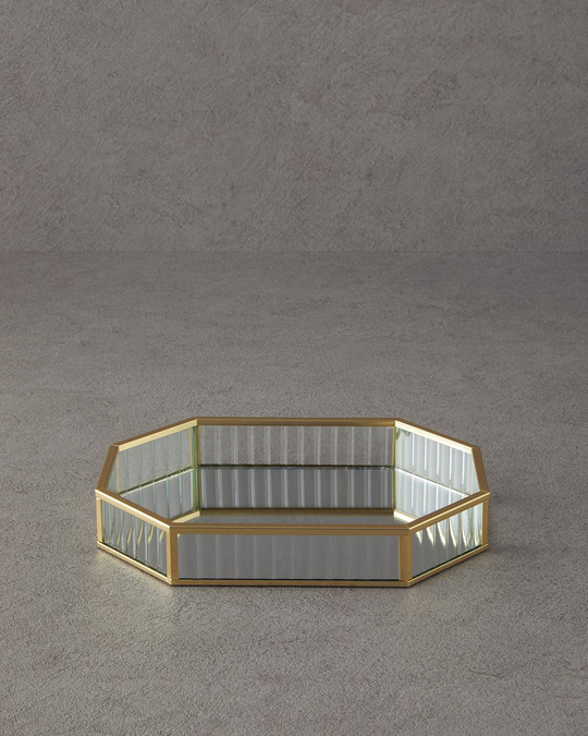 Luxury Cam Dekoratif Tepsi Gold