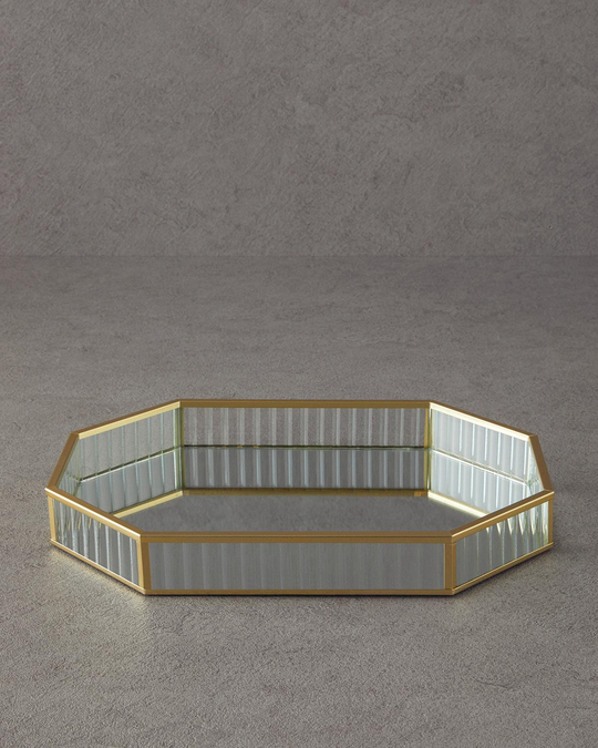 Luxury Cam Dekoratif Tepsi Gold