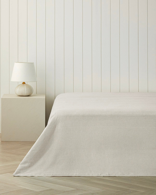 Modern Grid Çift Kişilik Pike 180x220 cm Ekru