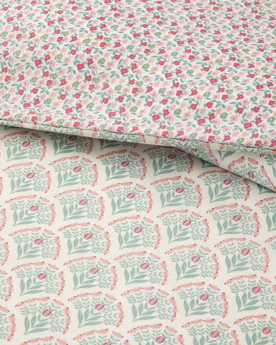 Ornament Petal Kolay Ütülenir Çift Kişilik Nevresim Seti 200x220 cm Pembe - Yeşil