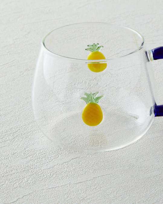 Pineapple Borosilikat Cam Kupa 400 ml Sarı-Lacivert