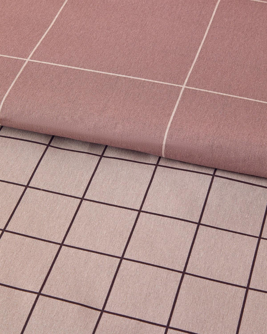 Plain Check Kolay Ütülenir Çift Taraflı Çift Kişilik Nevresim Seti 200x220 cm Açık Mürdüm