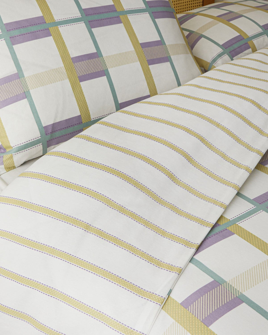 Pop Grid Kolay Ütülenir Çift Kişilik Nevresim Seti 200x220 cm Lila-Yeşil