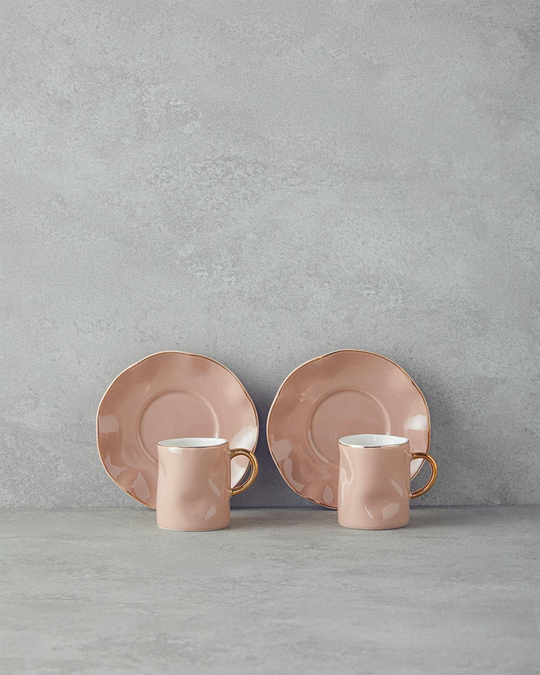 Rolly New Bone China Kahve Fincan Takımı 4 Parça 2 Kişilik Pudra