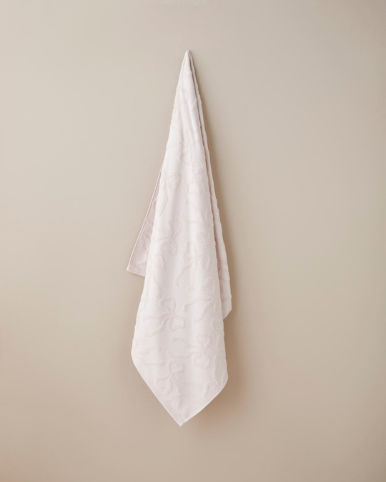 Romance Ribbon Pamuk Jakarlı Banyo Havlusu 90x150 cm Pudra